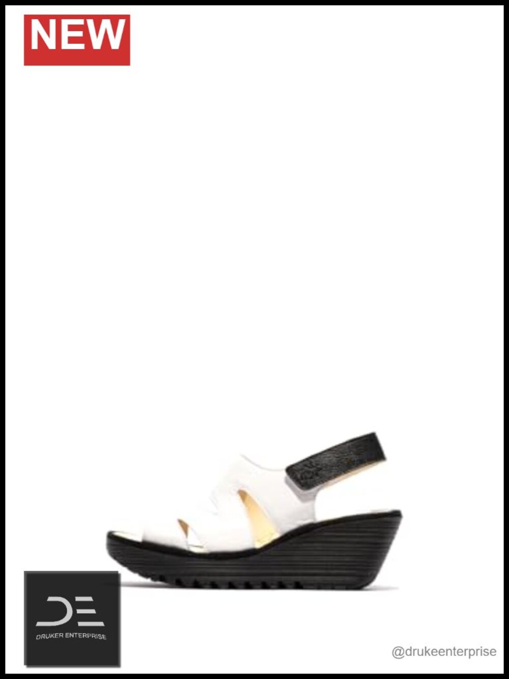 Leather Wedge Sandals with Hook-and-Loop Straps Cut-Out Design